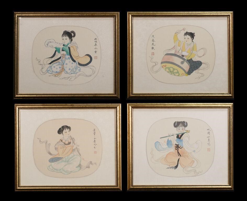 Set of 4 Chinese Paintings on Silk