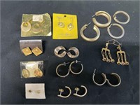 12 pair of gold tone vintage pierced earrings