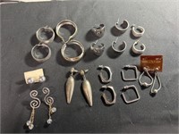 11 pair silver tone vintage pierced earrings