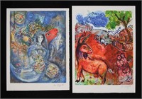 After Chagall 2 Lithographs Village Scene & Bella