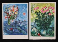 After Marc Chagall 2 Lithographs Fleurs & Roses
