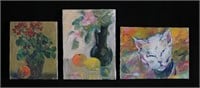 Ayako Abe 3 Oils on Canvas Still Lifes & Cat