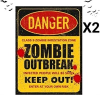 NEW Lot of 2 Zombie Outbreak Signs 12"x16"