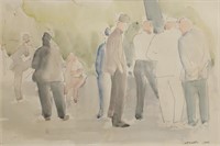 Signed Watercolor Group of Men
