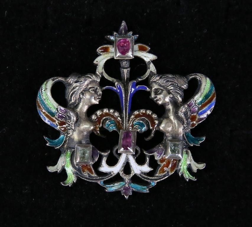 Silver, Enamel & Multi-Stone Renaissance Brooch