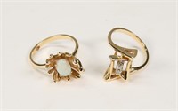 2 14k Gold Rings Diamond & Opal