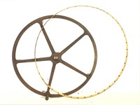 Large Antique 32" Valve Wheel & Steel Wheel Band