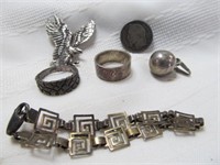 Eclectic Vintage Sterling Silver Jewelry & Coin