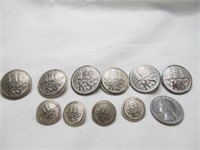 10pc Antique Sterling Silver Coat Button Set "KS"