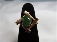 14k Gold & Jade Vintage Oriental Ring Size 6.5