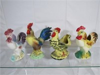 (4) VINTAGE POTTERY ROOSTERS: