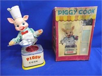 Vintage Battery Operated Tin Piggy Cook In Box