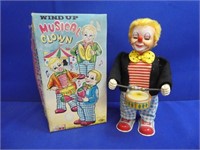 Vintage Tin Windup Musical Clown Toy ( Working )