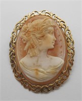 ANTIQUE 14KT GOLD CARVED CAMEO BROOCH/NECKLACE