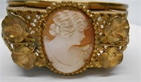 ANTIQUE BRASS CAMEO BRACELET WITH PIERCEWORK