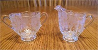 DEPRESSION GLASS ROSE POINT CREAMER AND SUGAR