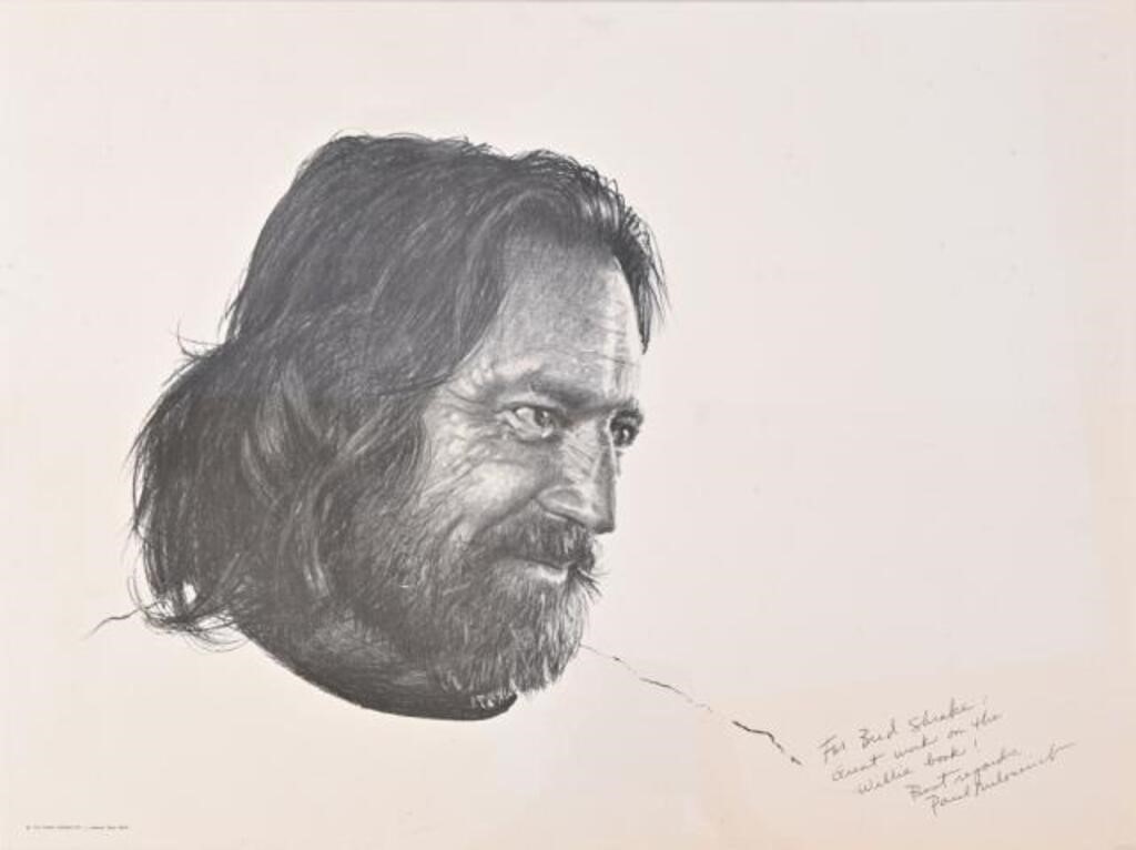 Signed Paul Milosevich Willie Nelson Drawing