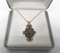 VINTAGE 14KT GOLD GARNET PENDANT AND CHAIN