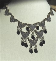VINTAGE STERLING SILVER AND ONYX BIB NECKLACE