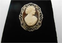 VINTAGE STERLING SILVER AND CELLULOID CAMEO