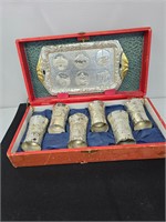 INDOCHINA Silver tray 6 liqueur cups