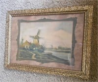 ANTIQUE WINDMILL PRINT IN GOLD FRAME