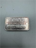 Vintage 20 Gram Geiger Silver Bar
