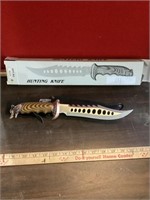 New 7 Inch Hunting Knife W/ Case & Decorative