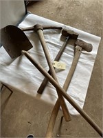 Pic ax, sledge hammer , shovel and ax