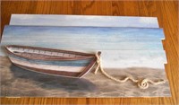 WOODEN PICTURE WITH BOAT AND ROPE. 3-D