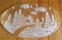 VINTAGE GERMAN FROSTED GLASS CHRISTMAS PLATTER