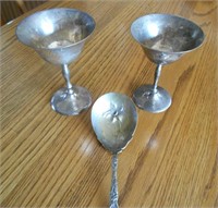 VINTAGE SILVER-PLATE CHALICES AND SERVING SPOON