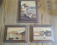 3 VINTAGEINLAID WOOD PICTURES ITALY