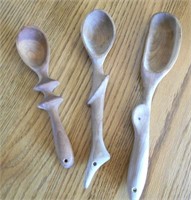 3 CHERRY TREENWARE CARVED SPOONS