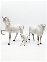 Set of 3 Dapple Grey Beswick White Horse Statues