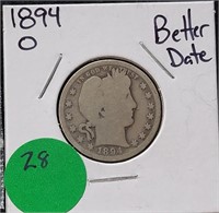 1894-O BARBER QUARTER DOLLAR