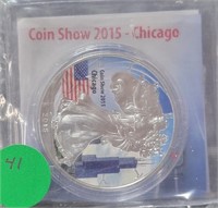 2015 COLORIZED SILVER EAGLE $1 COIN - CHICAGO SHOW