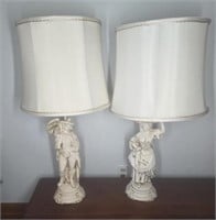 CHALKWARE FRENCH STYLE LAMPS - PEASANT COUPLE