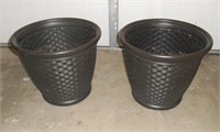 2 EXTRA LARGE RESIN BASKET WEAVE PLANTERS
