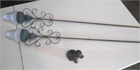 2 GARDEN STAKES WITH GLASS TOPS AND CAST DOG