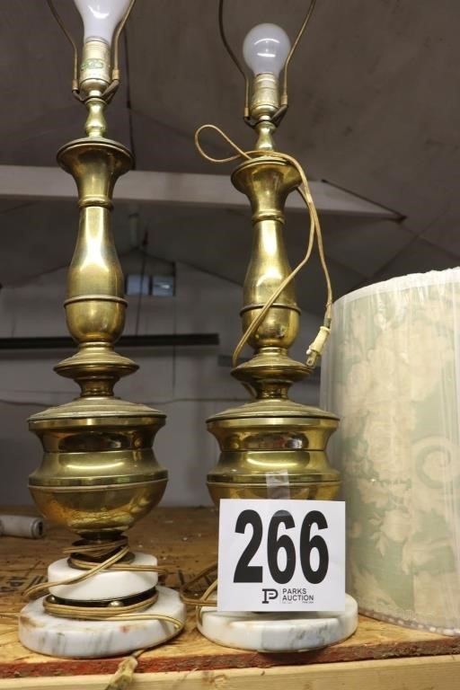 Pair of Brass & Marble Base Lamps(Shed)