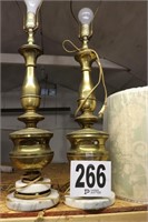 Pair of Brass & Marble Base Lamps(Shed)