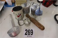 Crocks, Sifter, Biscuit Cutters &