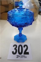 Vintage Blue Glass Lidded Candy Dish(Shed)