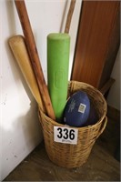 Wooden Bat & Miscellaneous in a Basket(Shed)