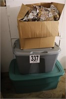 (2) Lidded Totes & Box of Material(Shed)