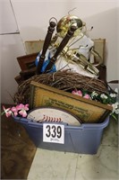 Lidded Tote of Miscellaneous Home Décor(Shed)