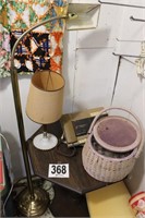 Table, Floor Lamp, Sewing Basket &