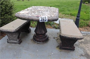 28x43x27" Tall Concrete Table & (2) Benches