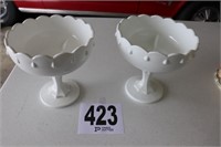 (2) 7" Tall Milk Glass Compotes (Garage)